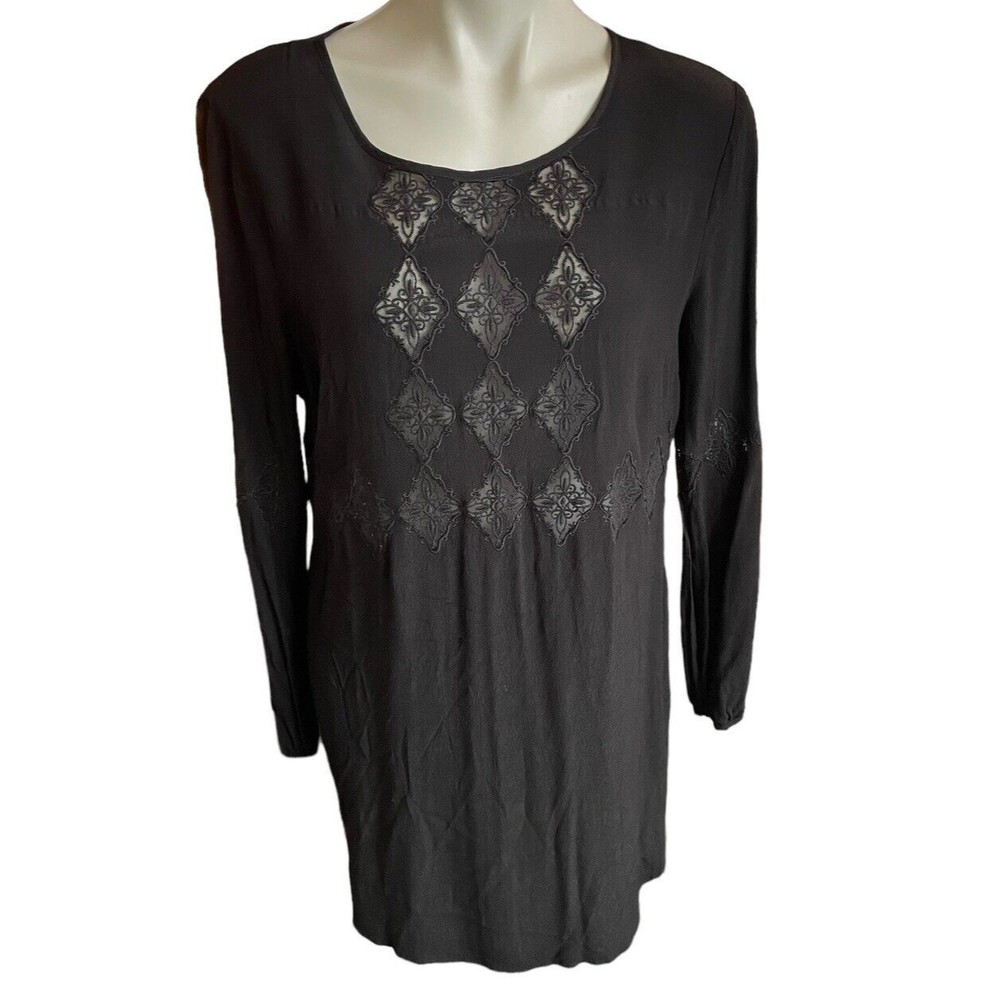 ASTR The Label Lace Cut Out Sheath Dress Black Size Large Long Sleeve Silk Blend